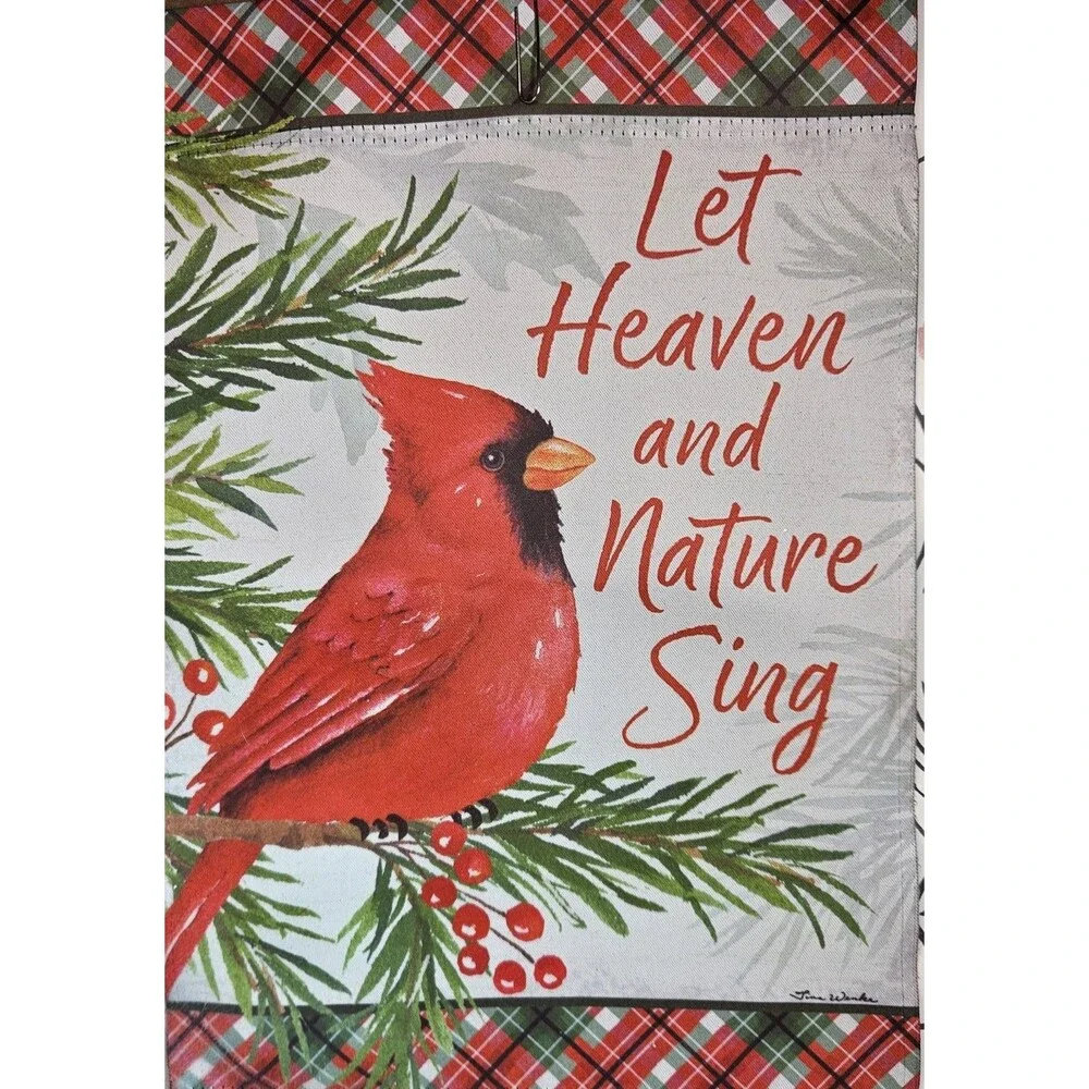 Christmas Winter Garden Flag Red Cardinal on Fir Tree Top Hanging 12